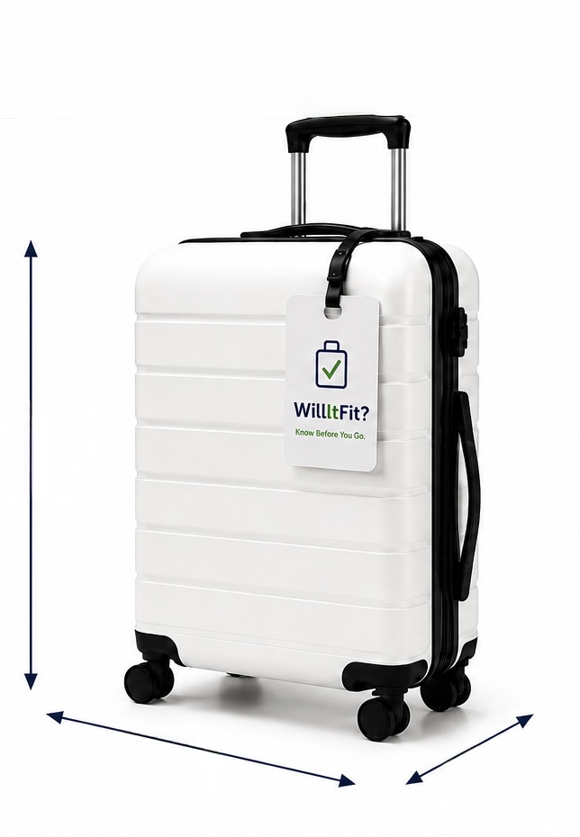 White cabin bag with measurement arrows